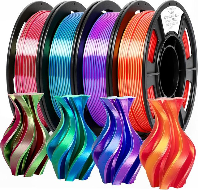 3D Maliang PLA-Filament 1,75 mm, zweifarbiges Silk-PLA für FDM-Drucker, Gold und Rot, Multicolour, 4 x 250 g - Bild 1