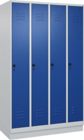 C+P Spind Classic PLUS Garderobenschrank mit Sockel, 4 Abteile, Grau/Blau, B/T/H: 120 x 50 x 195 cm - Bild 1