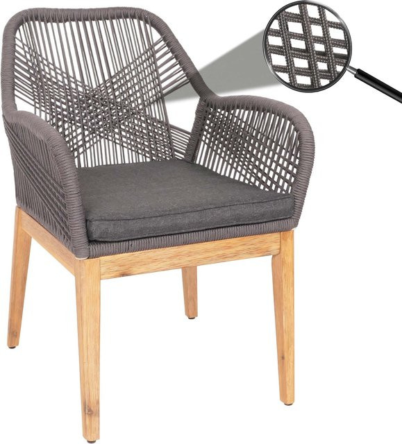Gartenstuhl MCW-H56b Sessel aus Akazienholz mit Seilgeflecht und Kissen in Grau und Anthrazit - Bild 1
