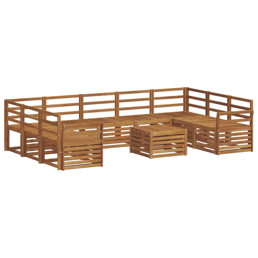 vidaXL Sofagarnitur 10-teilig aus Massivholz Akazie in Natur Braun, U-Form mit Tisch, Ecksofas und Sesseln - Bild 2