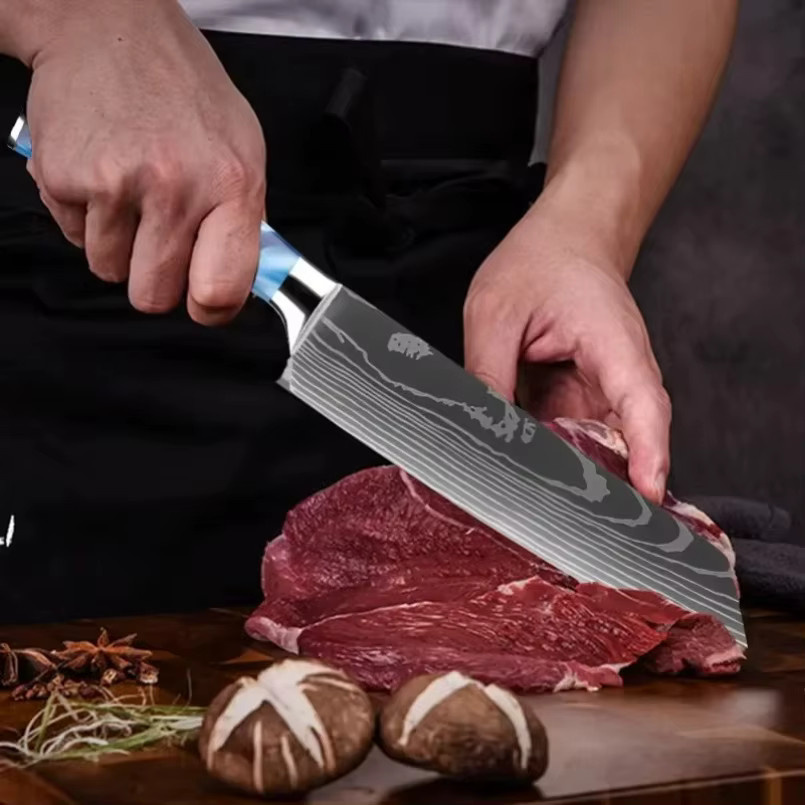 GuanQi Santoku Kochmesser aus Damaskus-Stahl mit Kunstharzgriff - Bild 2