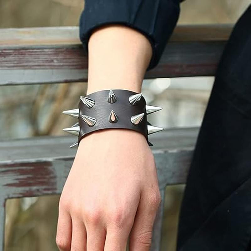 YIRAN Nietarmband, PU-Leder, Schwarz, Unisex, Punk - Bild 2
