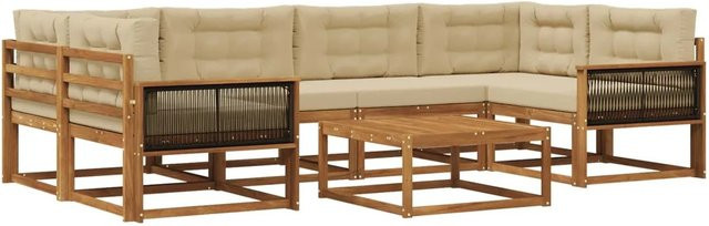 vidaXL Outdoor-Sofagarnitur L-Form aus Akazienholz mit 7 Kissen in Natur und Beige - Bild 1