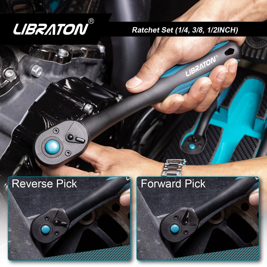 LIBRATON Ratsche mit 72-Zahn Quick Release und reversiblem Antrieb in Schwarz für Auto-Reparaturen und DIY-Projekte - Bild 3