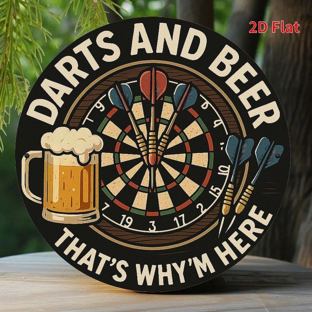 Potdemiel Metall-Wandkunst Darts and Good Times Rundes Eisenschild Multicolor Durchmesser: 19,81 cm - Bild 1