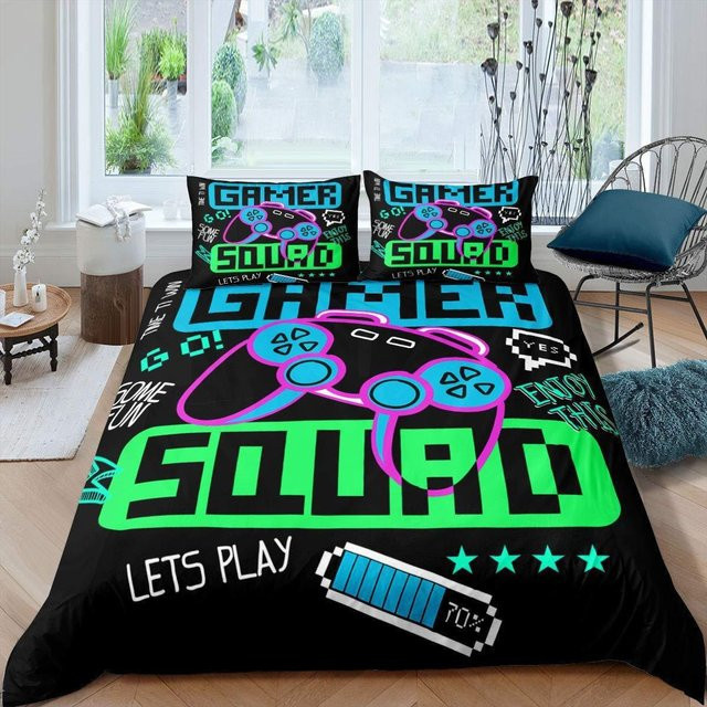 Play Designs Gaming Bettwäsche Set mit Bettbezug und Kissenbezug, Schwarz, B/H: 100 x 135 cm - Bild 1