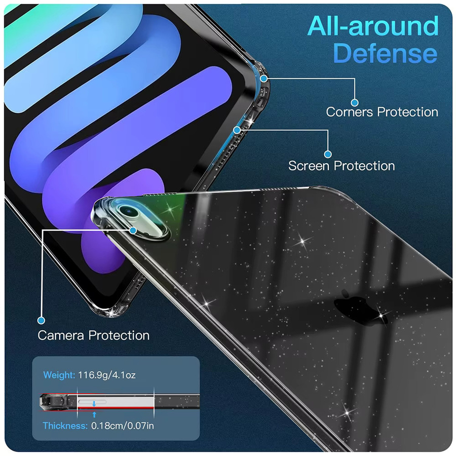 Glitzernde Silikonhülle für Apple iPad Mini 7 (2024) und iPad Mini 6 (2021) 8,3 Zoll, transparent mit Airbag-Schutz - Bild 4