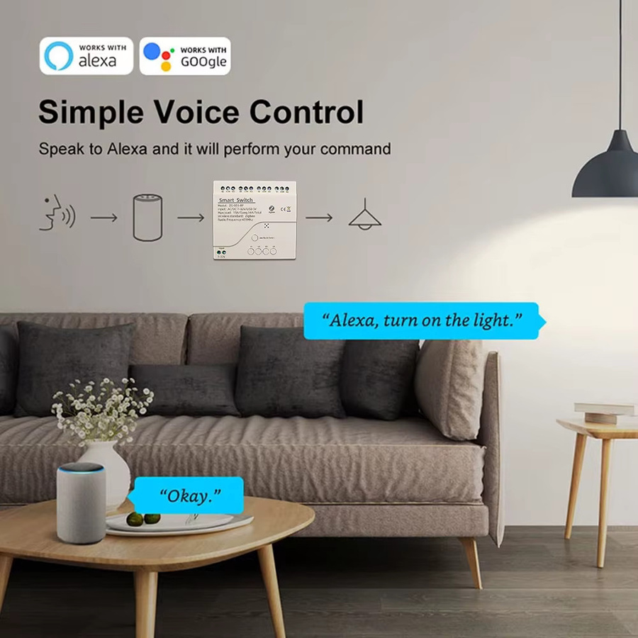 Tuya Wifi Switch Modul mit 4 Kanälen Relais zur App-Fernsteuerung, kompatibel mit Alexa und Google Home, Weiß - Bild 3