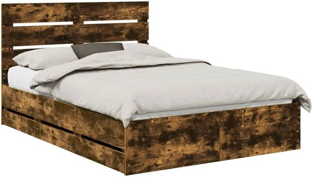vidaXL Bettrahmen aus Holz in Farbe Raucheiche mit Schubladen, B/T/H: 153 x 153 x 100 cm (passend für Matratzen 140–160 x 200 cm) - Bild 1