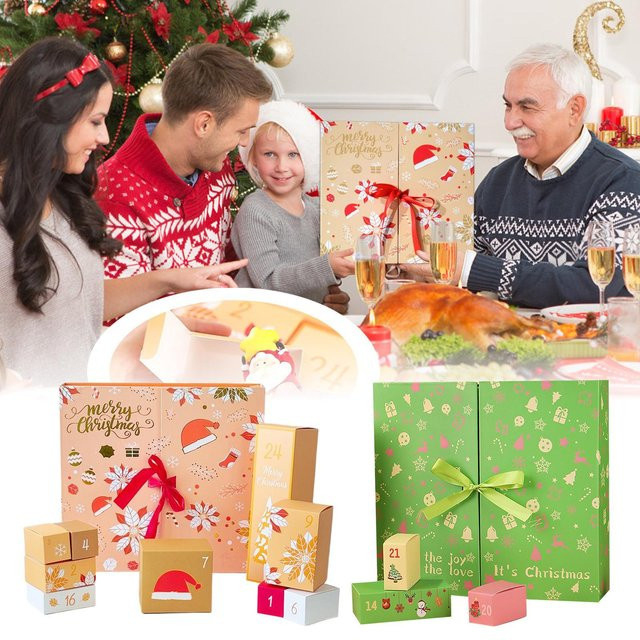 Leerer Adventskalender für 24 Tage 2025, faltbare Weihnachtsbox aus Papier in Grün - Bild 1