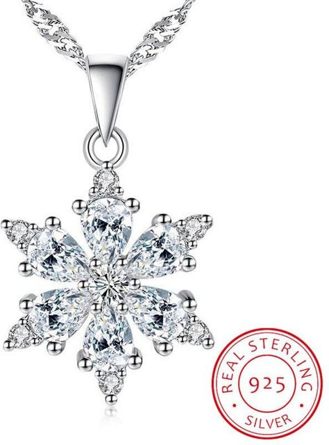 Halskette mit Schneeflocken Anhänger, 925 Silber, Zirkonia, Damen, 45 cm - Bild 1