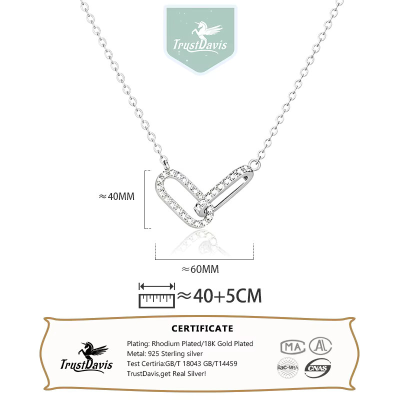 Trustdavis Halskette 925 Silber, Doppelring, Zirkonia, Damen - Bild 1
