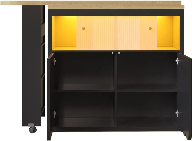 okwish Bartisch mit ausziehbarem Stauraum und LED Beleuchtung in Schwarz und Natur, B/T/H: 205 x 39 x 100 cm - Bild 1