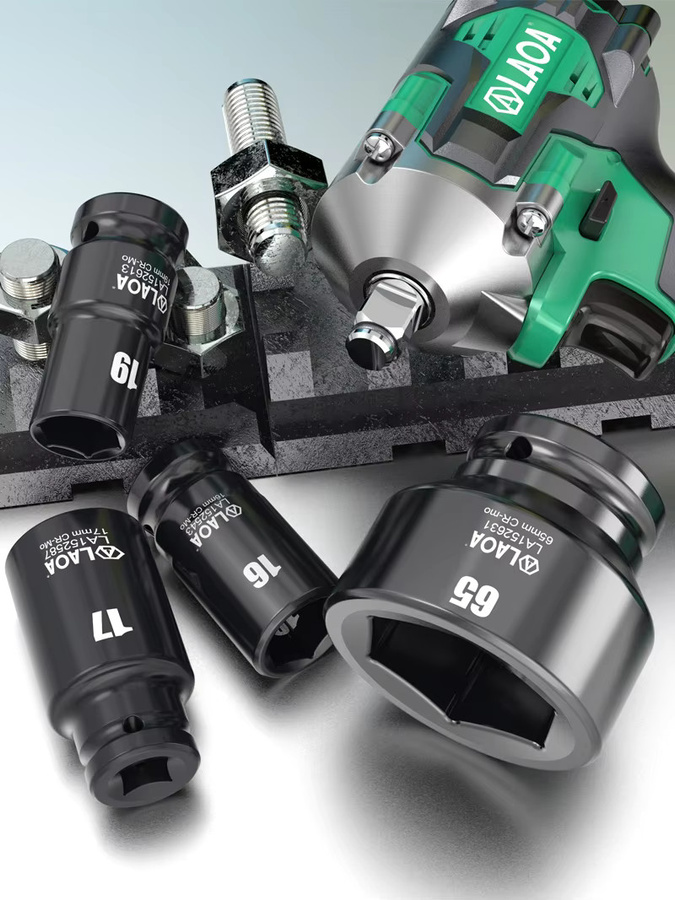 LAOA 1/2 Zoll Schlaghülsen-Set mit Sechskant-Steckschlüsseln 8-46mm in Schwarz für Pneumatik- und Elektrowerkzeuge - Bild 5