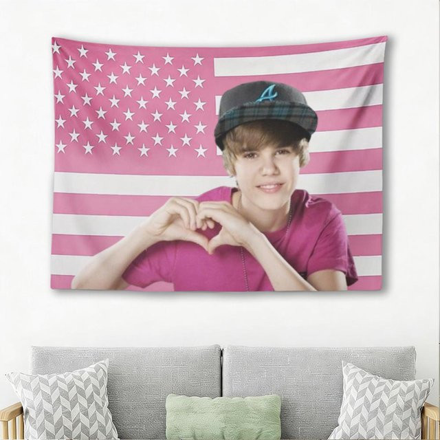 J-Justin Wandteppich Pink Amerikanische Flagge Popstar Y2K Herz Design Wandbehang für Schlafzimmer und Wohnheim, B/H: 150 x 180 cm - Bild 1