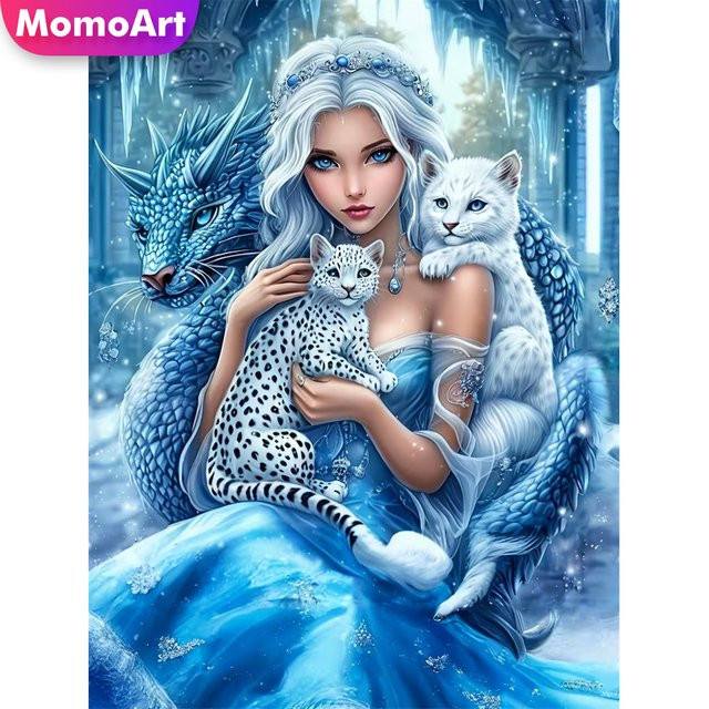 Momoart Diamantstickerei DIY Set mit Frauenporträt und Drache als Mosaik-Dekoration in Multicolor mit Full Round Diamanten - Bild 1