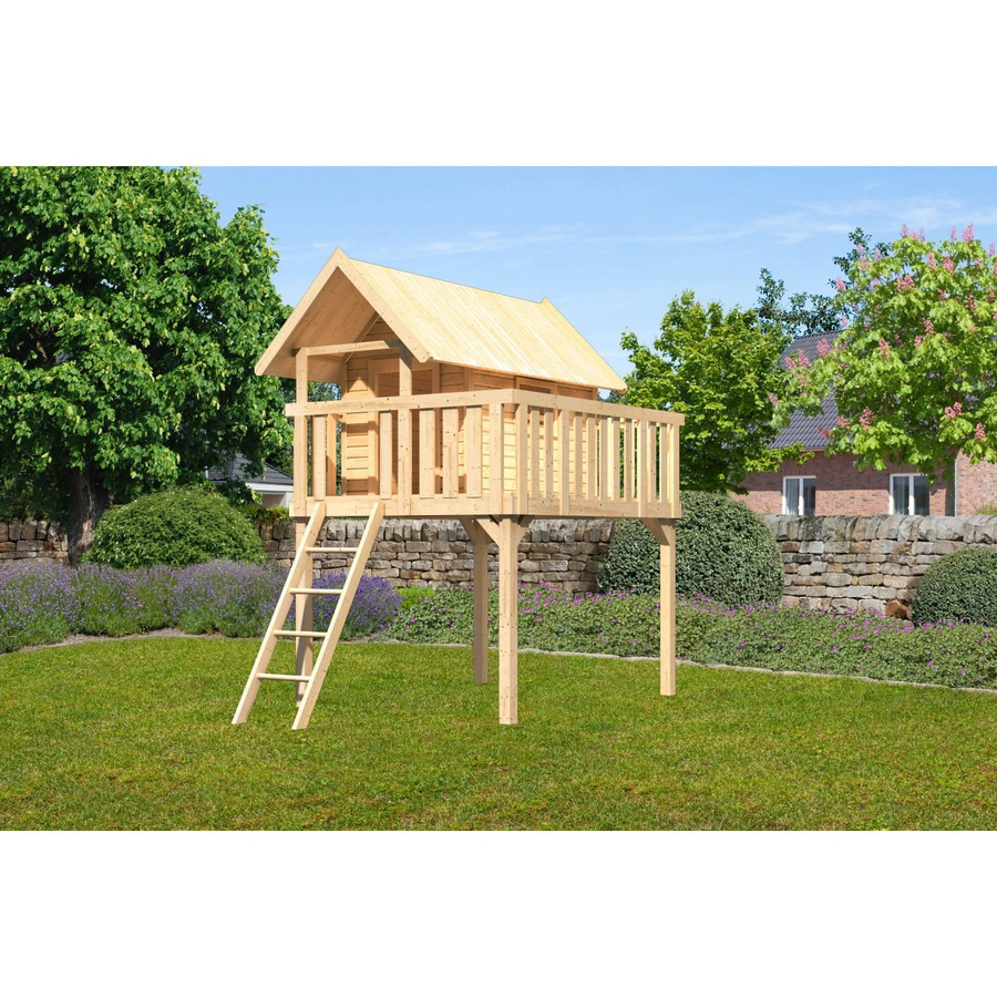 Karibu Stelzenhaus Fidel Spielturm Natur Braun B/H/T: 198 x 329,5 x 243 cm - Bild 2