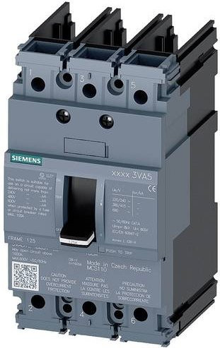 Siemens 3VA5110-1BB31-0AA0 Leistungsschalter in Grau mit einem maximalen Einstellbereich von 100A und einer Schaltspannung von 690 V/AC - Bild 1