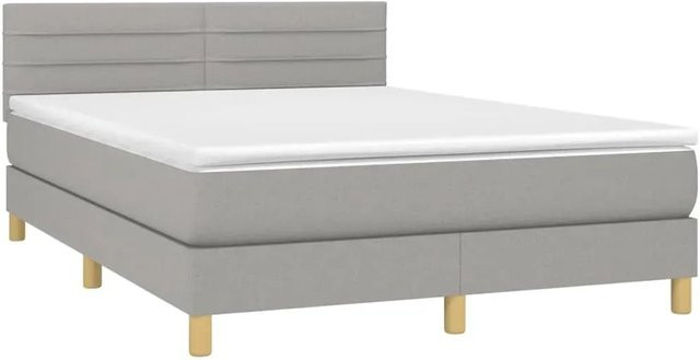 vidaXL Boxspringbett mit Matratze und LED-Unterbettbeleuchtung in Hellgrau, B/T/H: 140 x 190 x 88 cm - Bild 1