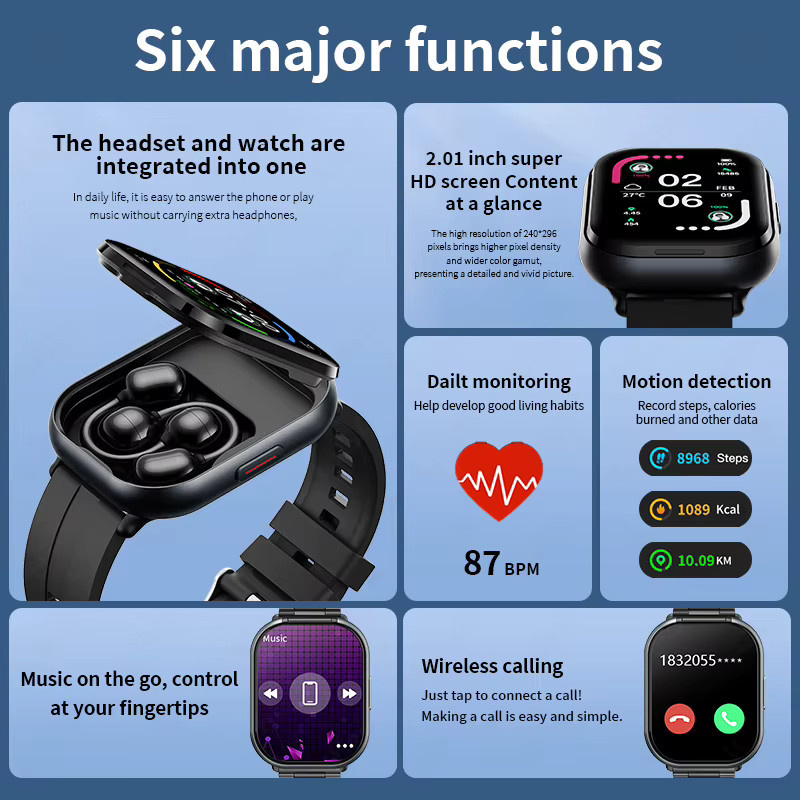 LIGE 2-in-1 Smartwatch für Damen mit Bluetooth-Kopfhörern in Schwarz mit Herzfrequenzmessung, Schlafüberwachung und wasserdichter Funktion - Bild 5