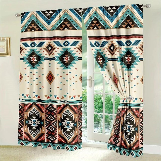 2er-Set Floral Boho Vorhänge von A Family Of Home Textiles mit buntem Blumenmuster, Mehrfarbig, Breite: 100 cm, Höhe: 240 cm - Bild 1