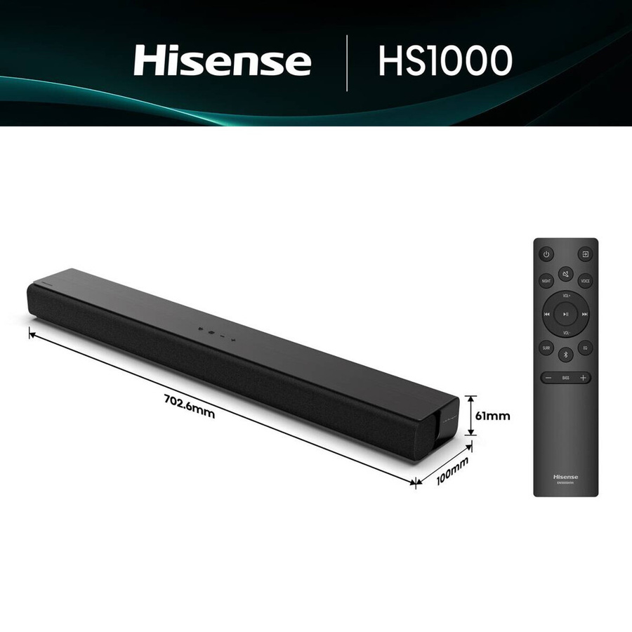 Hisense Soundbar HS1000 in Schwarz mit Bluetooth, HDMI, Optisch, USB-A und 3,5 mm Klinke - Bild 5