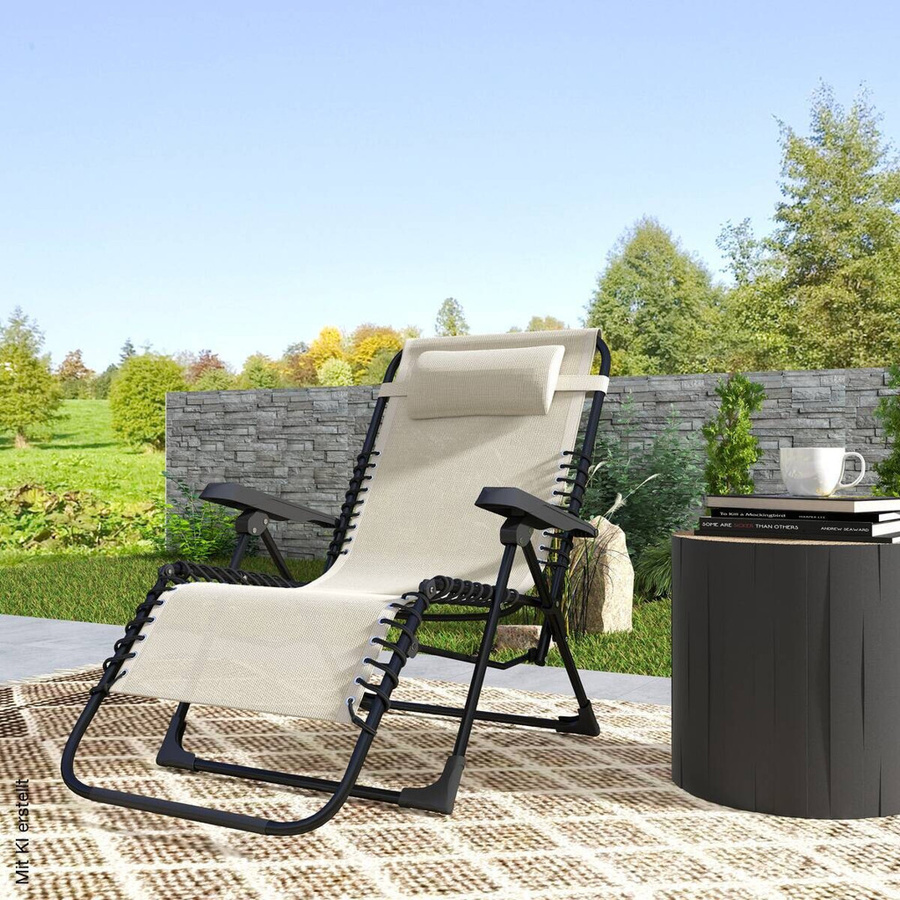 Outsunny Sonnenliege beige mit Textilene-Netzstoff und verstellbarer Kopfstütze, B/H/L: 65 x 112 x 90 cm - Bild 3