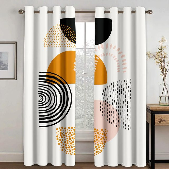 Yiran Furniture Boho Fenstervorhänge mit abstraktem geometrischem Design, 2er-Set, Weiß, halbtransparent, Breite: 100 cm, Höhe: 160 cm - Bild 1