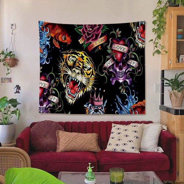 Potdemiel Wandbehang Hippie Tiger Motiv Multicolor Wandteppich für dein Wohnzimmer oder Wohnheim - Bild 1