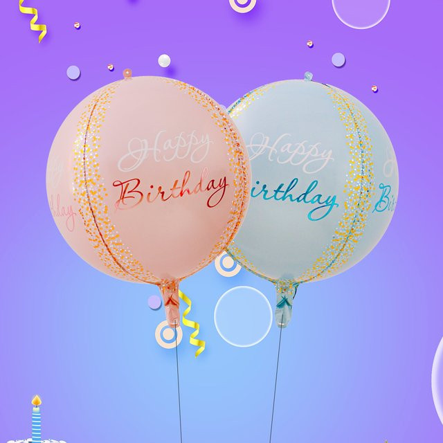 2 Stück 4D Alles Gute zum Geburtstag Folienballons in Blau und Rosa für deine Party Dekoration, Durchmesser: 55,88 cm - Bild 1