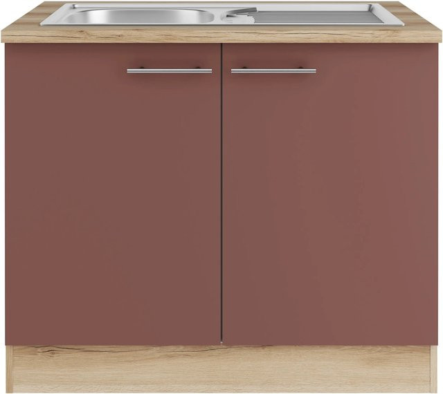 OPTIFIT Bari407 Küchen-Spülenunterschrank in Rostrot mit modernem Design und melaminbeschichteten Türen, Breite: 100 cm - Bild 1