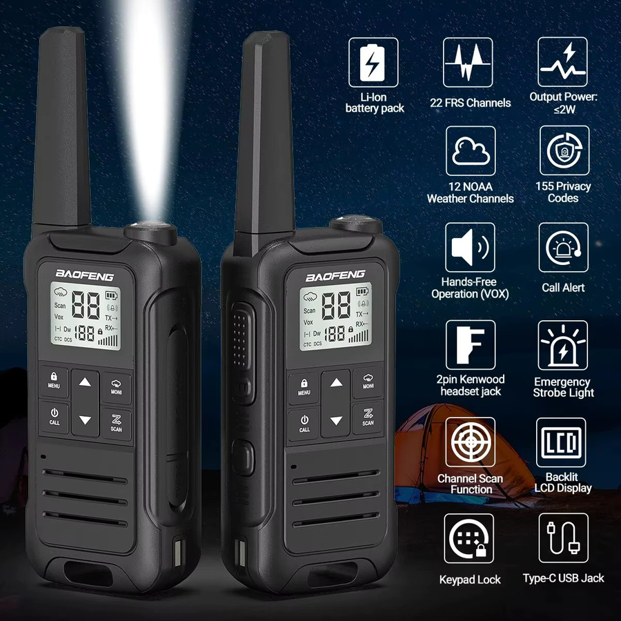 Baofeng F22 Mini Walkie-Talkie Set 2 Stück, PMR FRS Langstrecken-Funkgeräte in Grün mit USB-C-Ladegerät - Bild 6