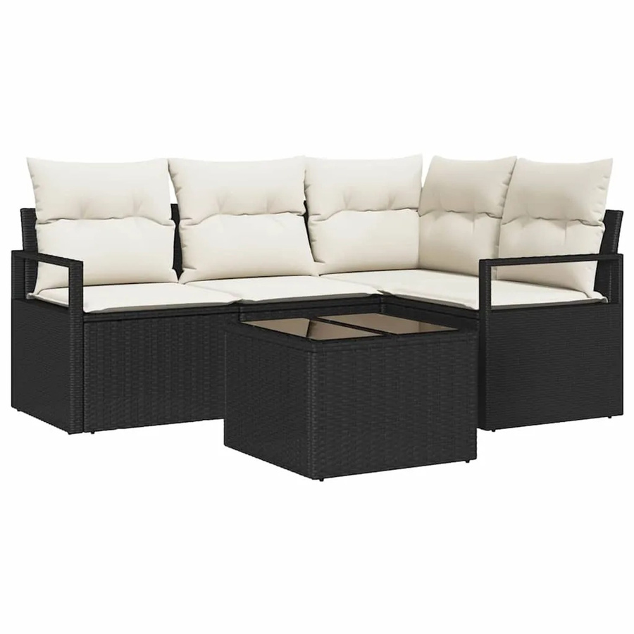 vidaXL Garten-Sofa-Set 5-teilig aus Polyrattan in Schwarz und Beige mit L-Form, Eckelement, Ottoman, Couchtisch und UV-beständigen Kissen für Garten, Terrasse oder Balkon - Bild 2
