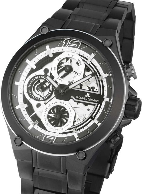 Jacques Lemans Manchester Herrenuhr, Quarz, Edelstahl, 43 mm, Schwarz - Bild 1