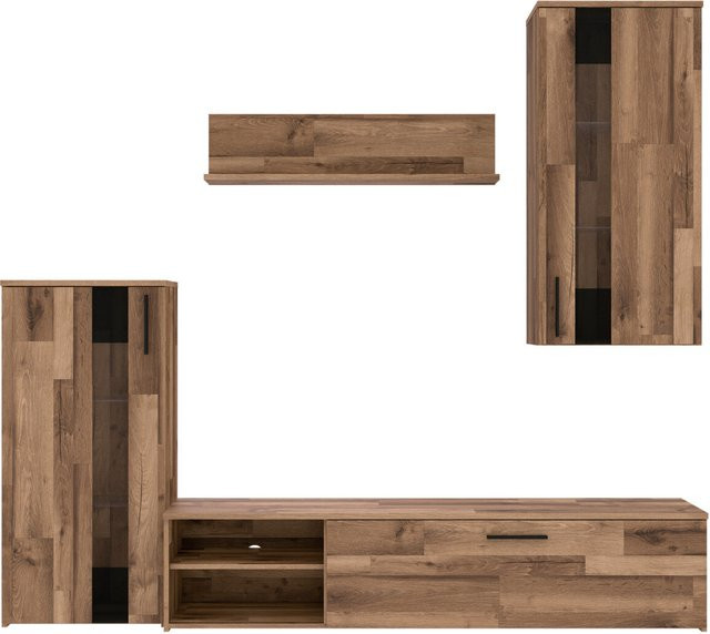 Poco Wohnwand im Industrial Design aus Stabeiche Nachbildung, Farbe Braun, B/H/T: 213 x 184 x 41 cm - Bild 1
