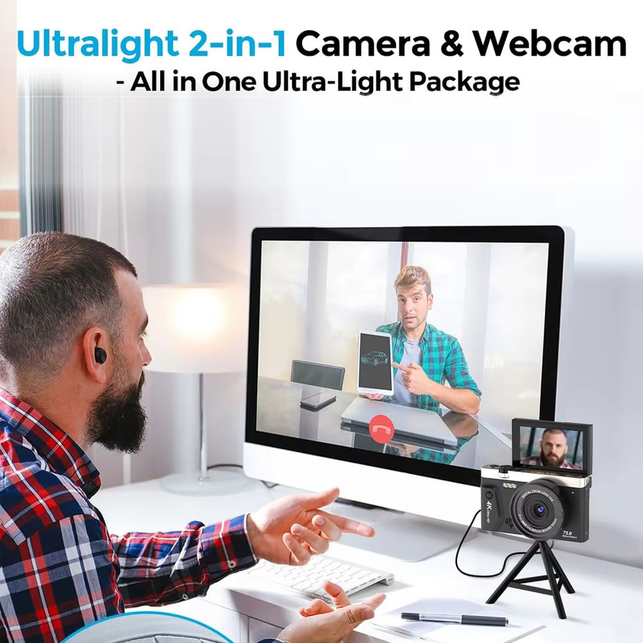 Ourlife D610 Digitale 4K Fotokamera mit 18X Digitalzoom, Vintage Vlog Videorekorder, 3,0 Zoll 180 Grad Flip-Screen und WLAN - Bild 5