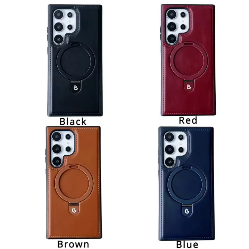 Magnetische Handyhülle aus stoßfestem PU-Leder mit Ringhalter und Kickstand für Samsung Galaxy S24 S23 S22 Ultra Plus in Rot - Bild 4