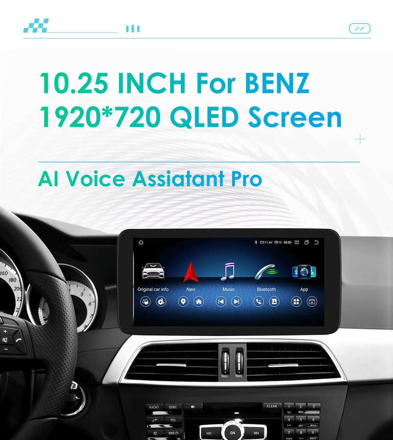 Hizpo Android Autoradio mit 10,25 Zoll Display für Mercedes Benz W204 S204 C-Klasse 2011 - 2014 NTG 4.5 Multimedia mit CarPlay, Bluetooth, GPS und 4G in Schwarz - Bild 2