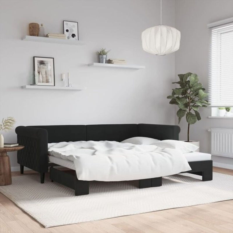 Ausziehbares Funktionsbett Vidaxl in Schwarz aus Samt und Holz mit modernem Design, Breite: 90 cm, Länge: 190 cm - Bild 1