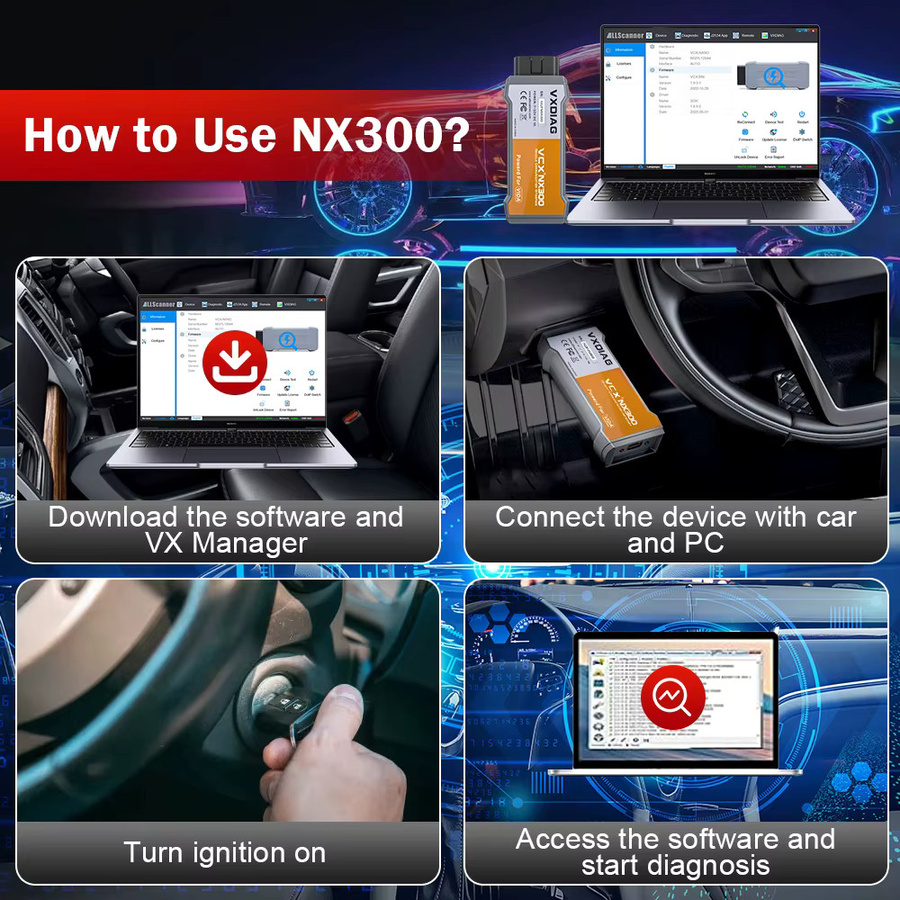 VXDIAG VCX NANO Auto-Diagnosegerät NX300 J2534 OBD2 Scanner in Grau für Programmierung, Codierung und Alle-Systeme-Diagnose mit Aktivem Test - Bild 6