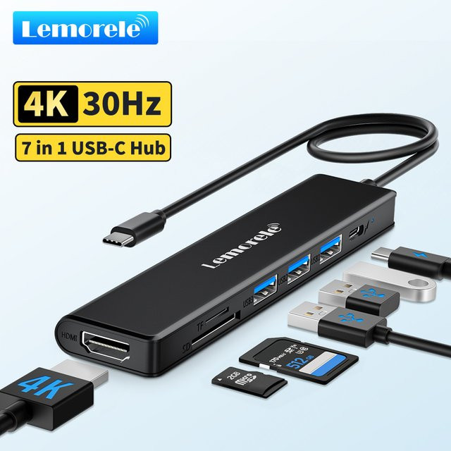 Lemorele 7-in-1 USB-C Hub Dockingstation mit HDMI 4K UHD, 100W PD und SD/TF Slot für MacBook und Windows PC - Bild 1