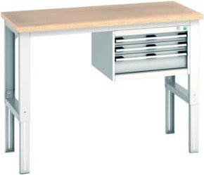 Bott Werkbank cubio höhenverstellbar mit 3 Schubladen, Farbe Lichtgrau, B/T/H: 1500 x 750 x 740-1140 cm - Bild 1