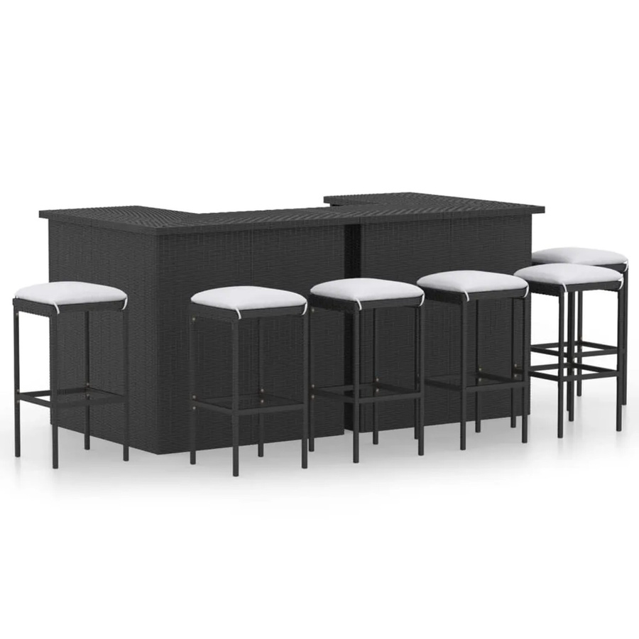 vidaXL 8-tlg Gartenbar-Set aus Poly Rattan mit Kissen in Schwarz - Bild 2