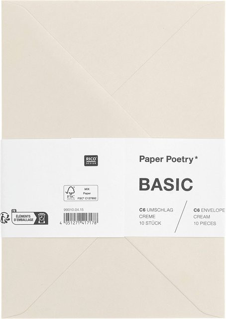 Rico Design Paper Poetry Kuvert Basic C6 in Creme, 10 Stück - Bild 1