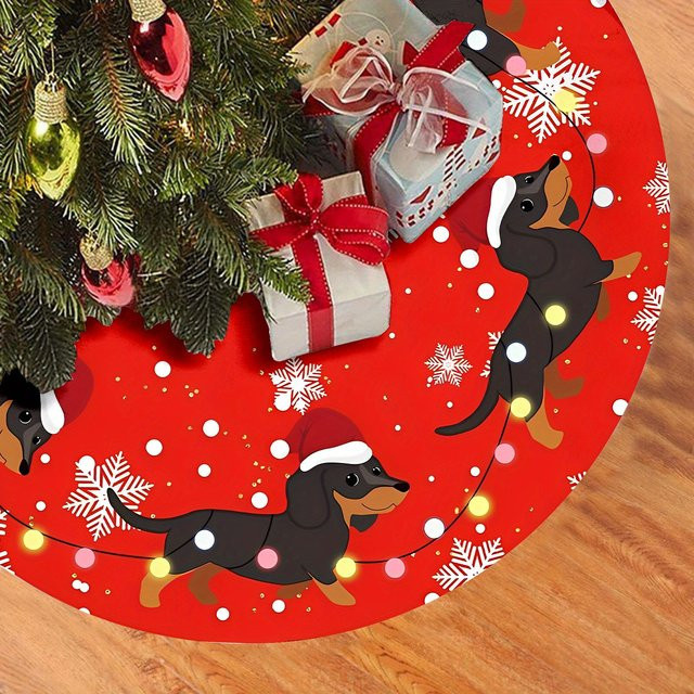 VIKAMA Weihnachtsbaumrock mit rotem Pudelhund-Design und Schleife zur Weihnachtsdekoration - Bild 1