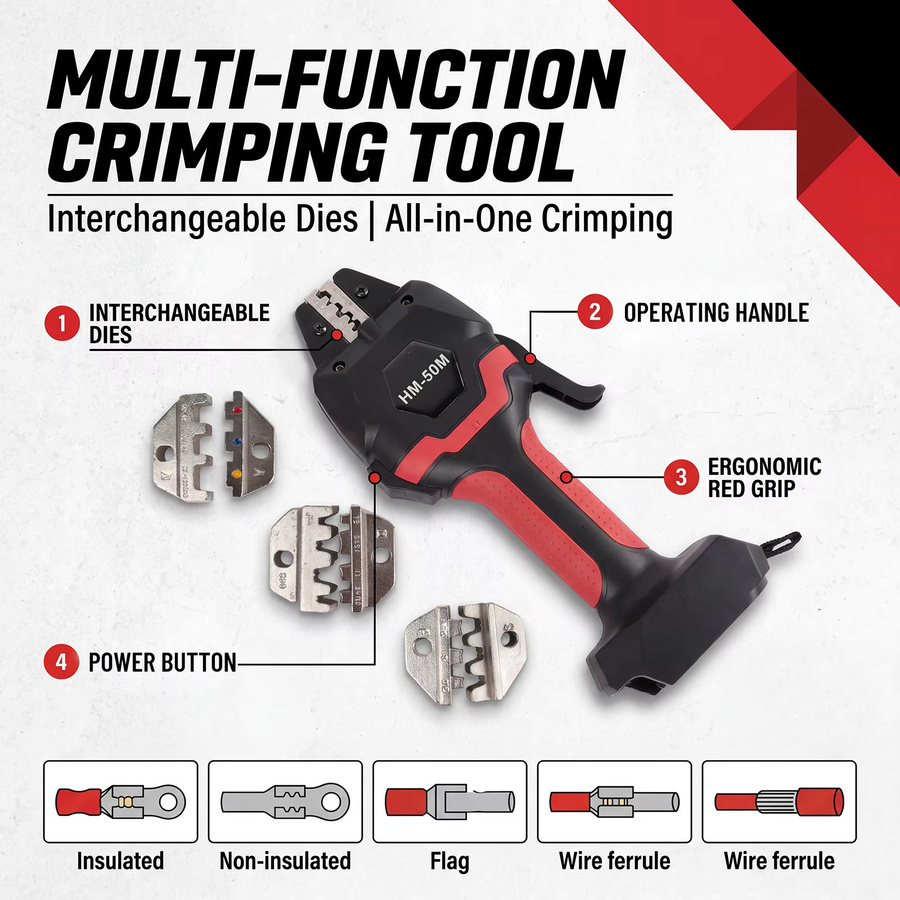 Podofo HM-50M Kabellose Lithium-Ionen-Kaltpresszange, elektrischer hydraulischer Terminal-Crimper in Schwarz - Bild 5