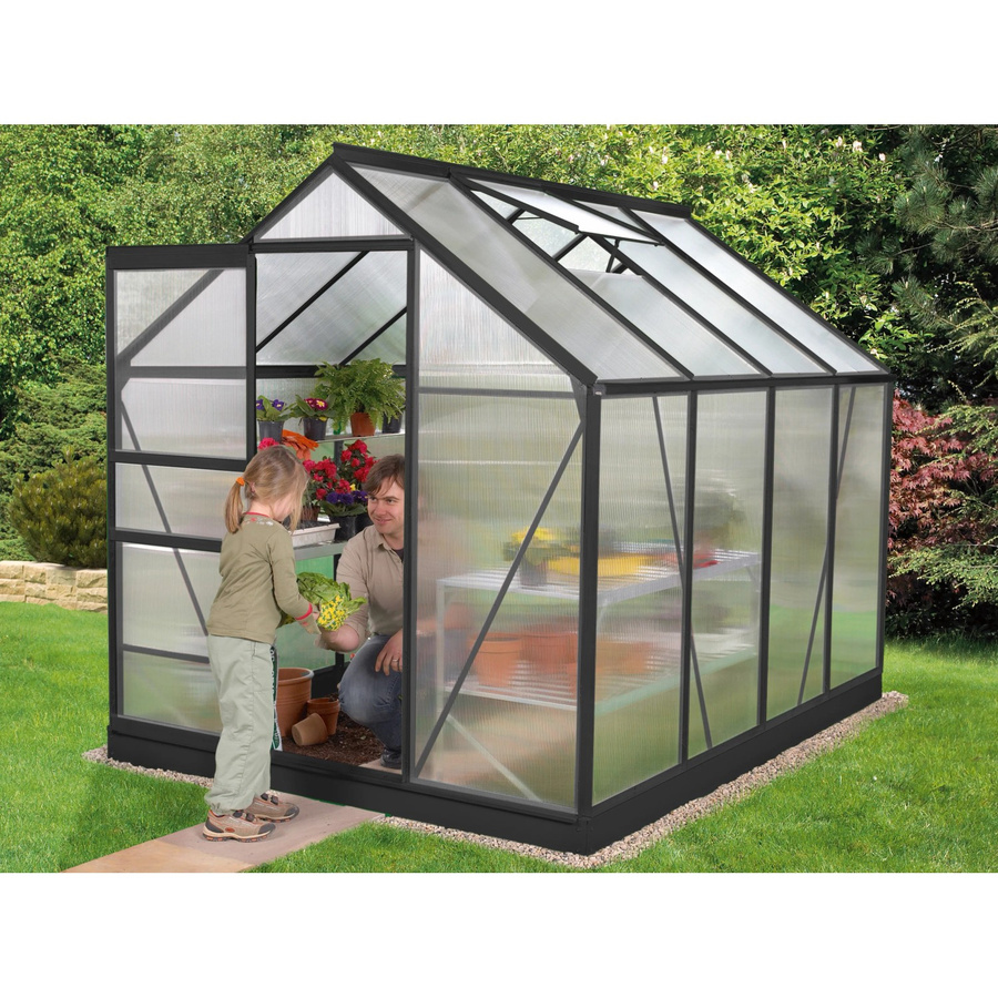 Vitavia Gewächshaus Venus 5000 Schwarz mit Polycarbonat, Dachfenster und Schiebetür, 5 m² - Bild 2