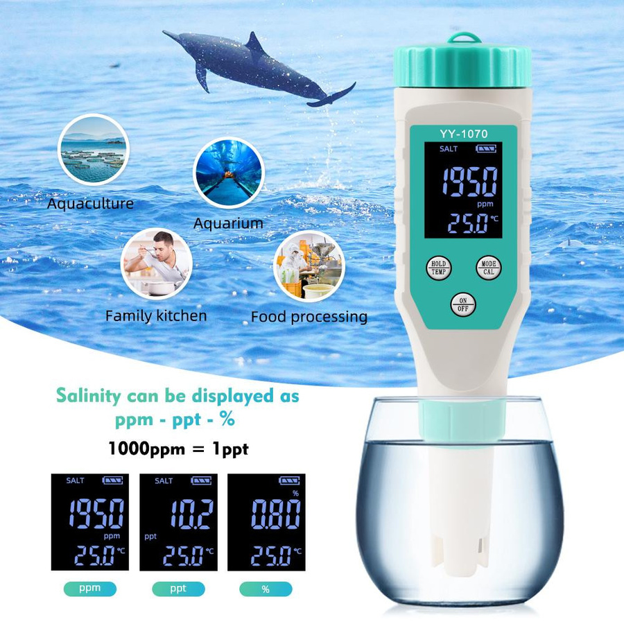 Kkmoon 7-in-1 Digitaler Wasserqualitätsmonitor zur Messung von Chlor, pH-Wert, TDS, Salz, ORP, FAC, EC und Temperatur, Mehrfarbig - Bild 2
