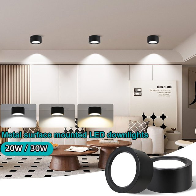 CANMEIJIA LED Downlight Deckenlampe aus Metall in Schwarz, moderne Aufbaustrahler für Küche, Flur und Treppe, 20W - Bild 1