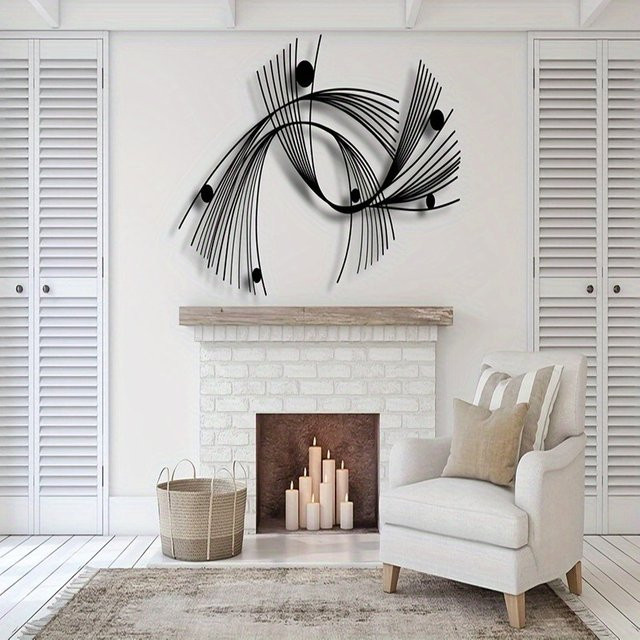 CIFBUY Geometrische Metall-Wandkunst Abstrakte Minimalistische Linien-Skulptur in Schwarz - Bild 1